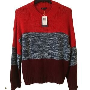 NWT Skies Are Blue XL Color Block Red Blue & Burgundy LS Sweater